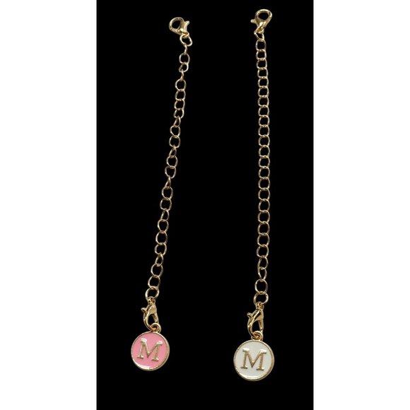 Gold-Tone Monogram "M" Charm Bracelet Extenders Pink & White Enamel Disc - Picture 1 of 6